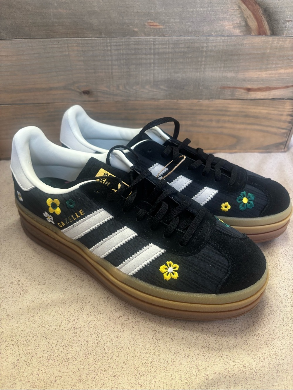 adidas Black Floral Gazelle Sneakers with White Stripes